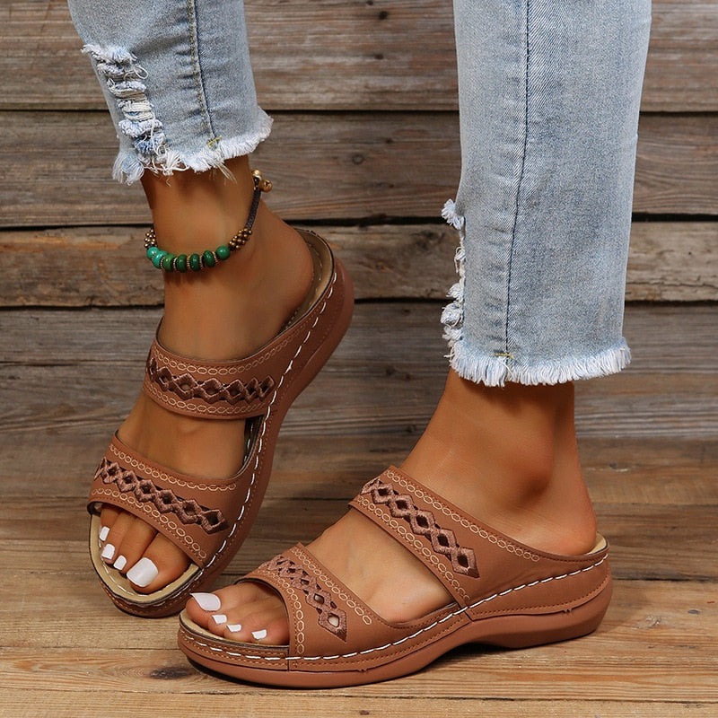 Women's Comfort Slide Sandals with Perforated Pattern