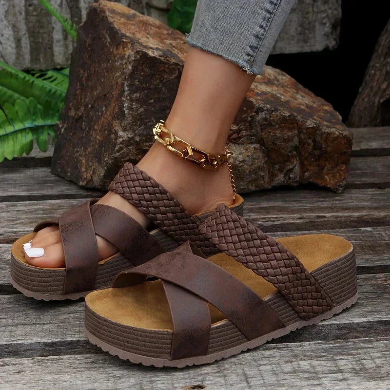 Women's Platform Sandals with Braided Straps