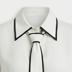 Women's Contrast-Trim Blouse with Detachable Tie