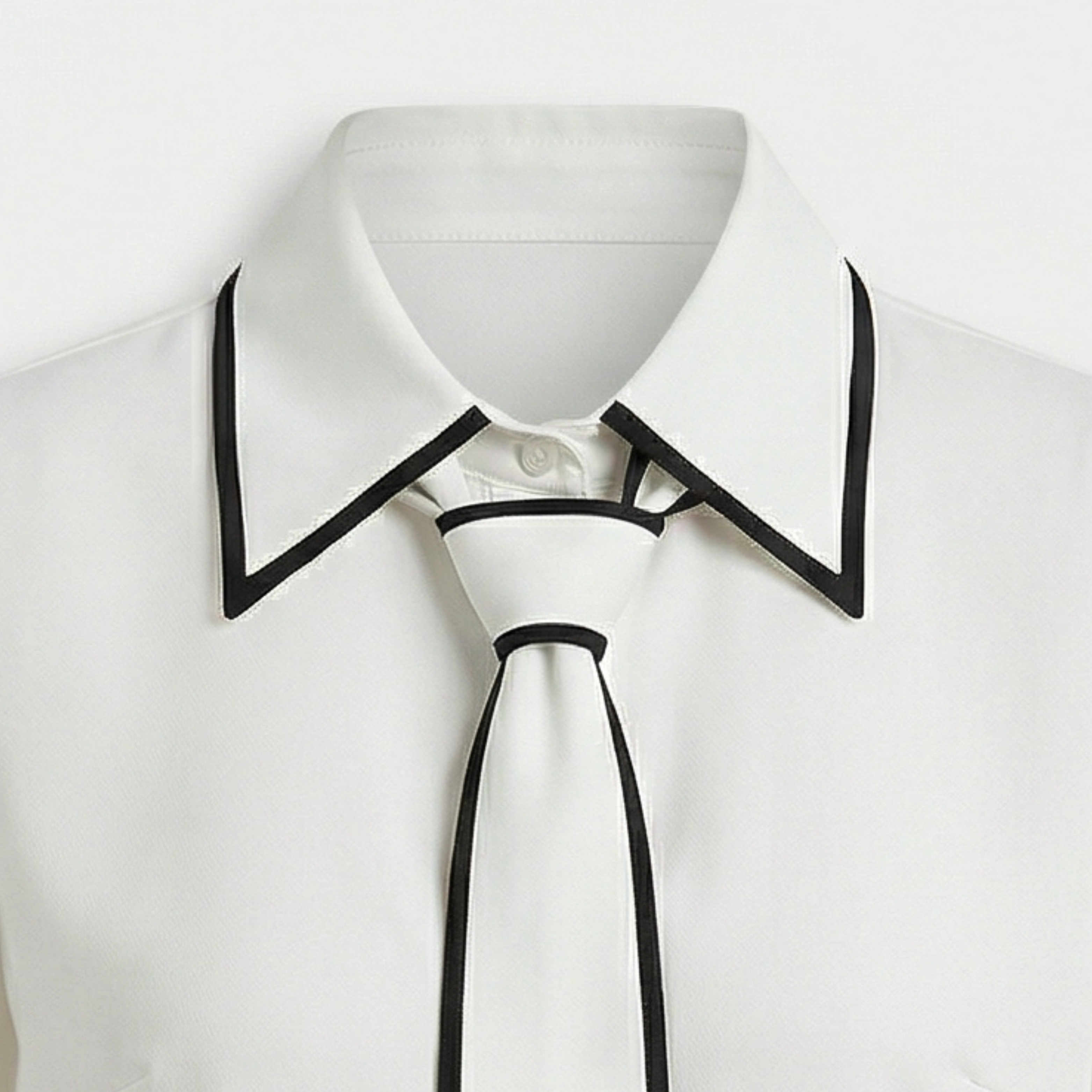 Women's Contrast-Trim Blouse with Detachable Tie