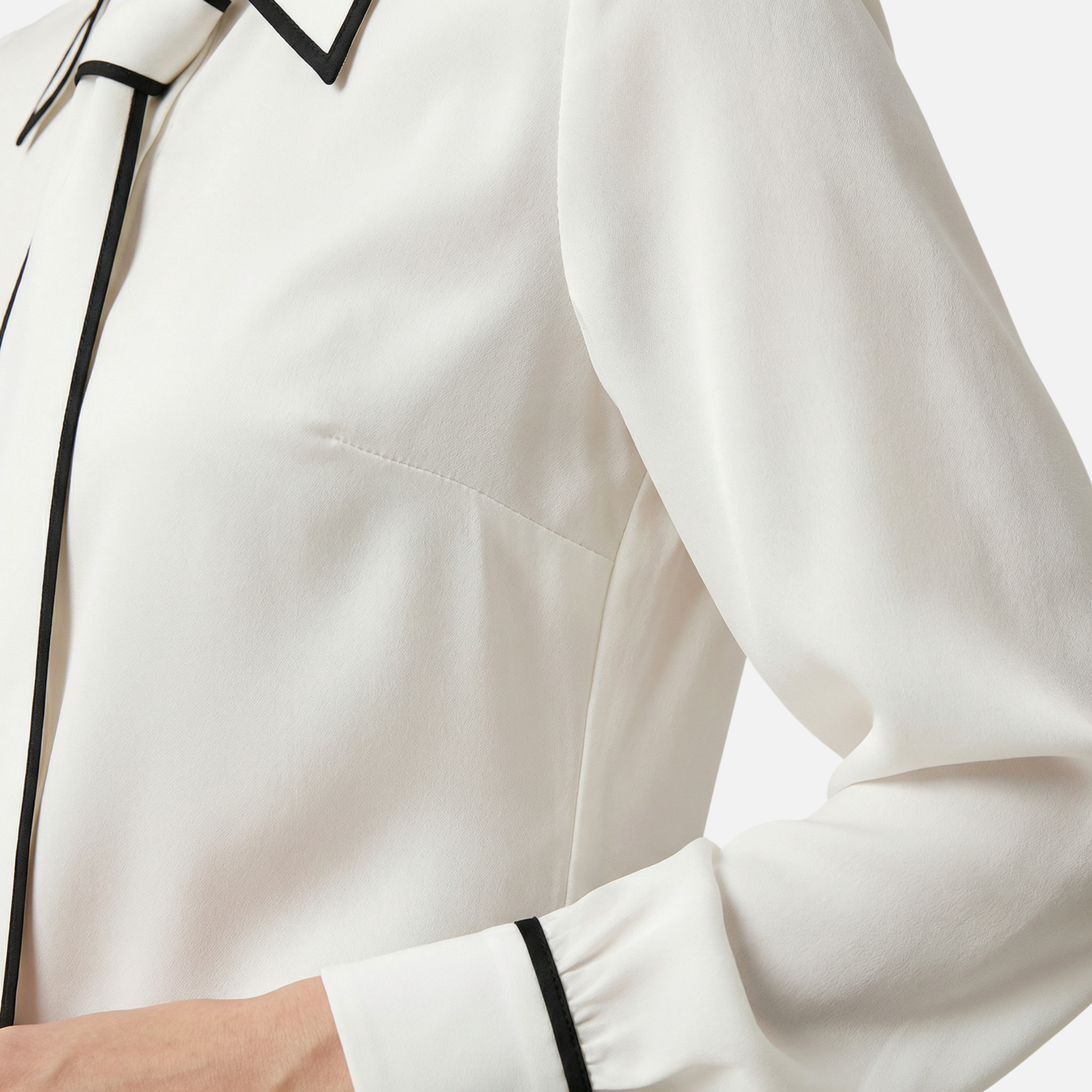 Women's Contrast-Trim Blouse with Detachable Tie
