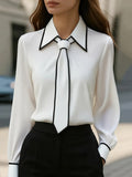 Women's Contrast-Trim Blouse with Detachable Tie