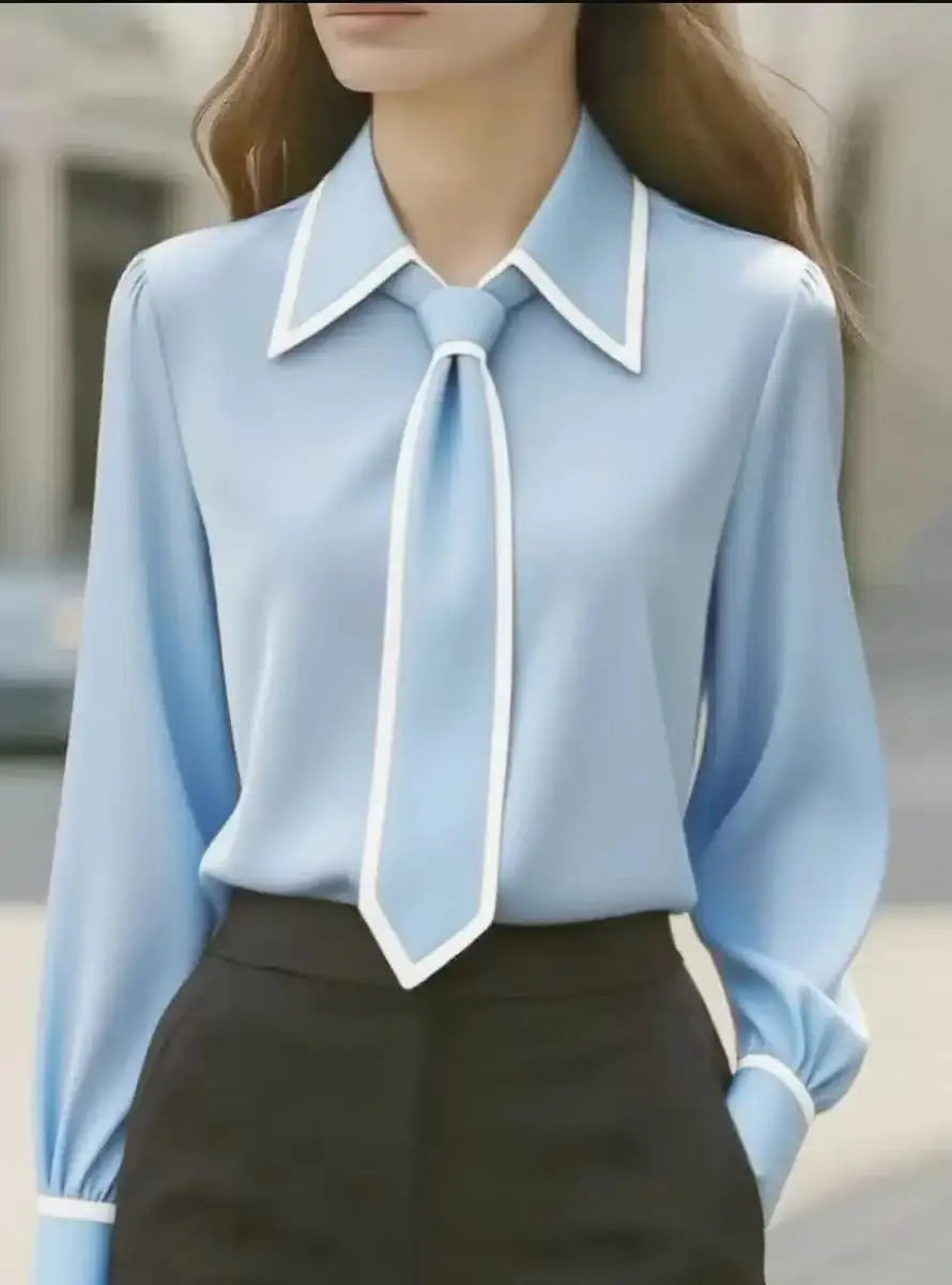 Women's Contrast-Trim Blouse with Detachable Tie