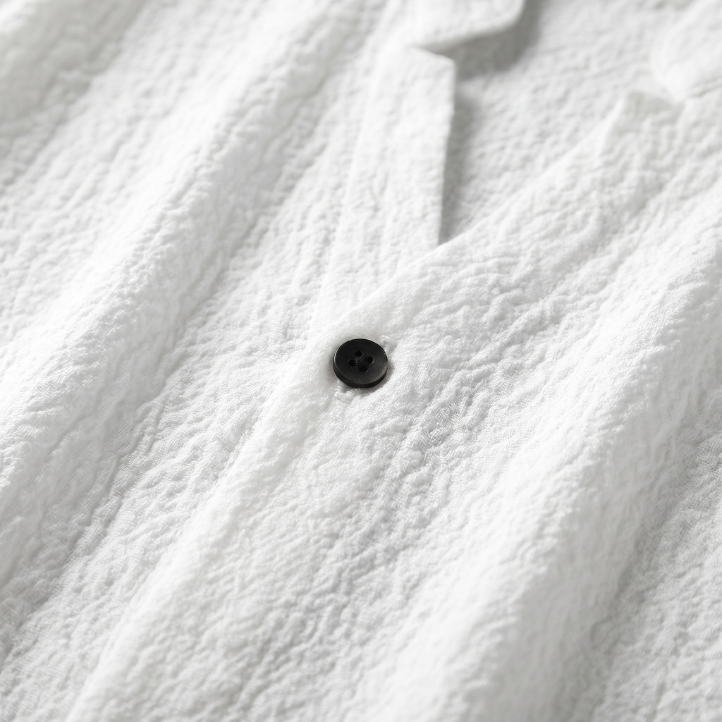 Men's Textured Cotton Two-Piece Set with Band Collar Shirt