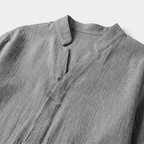 Men's Textured Cotton Two-Piece Set with Band Collar Shirt