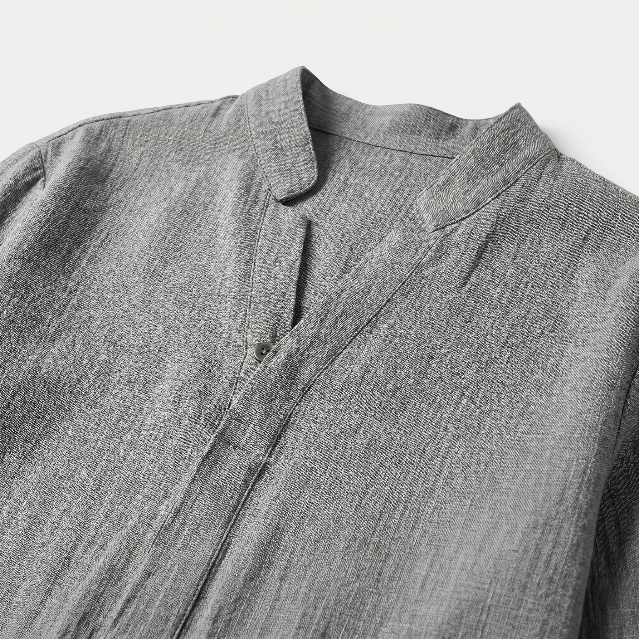 Men's Textured Cotton Two-Piece Set with Band Collar Shirt