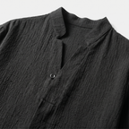 Men's Textured Cotton Two-Piece Set with Band Collar Shirt