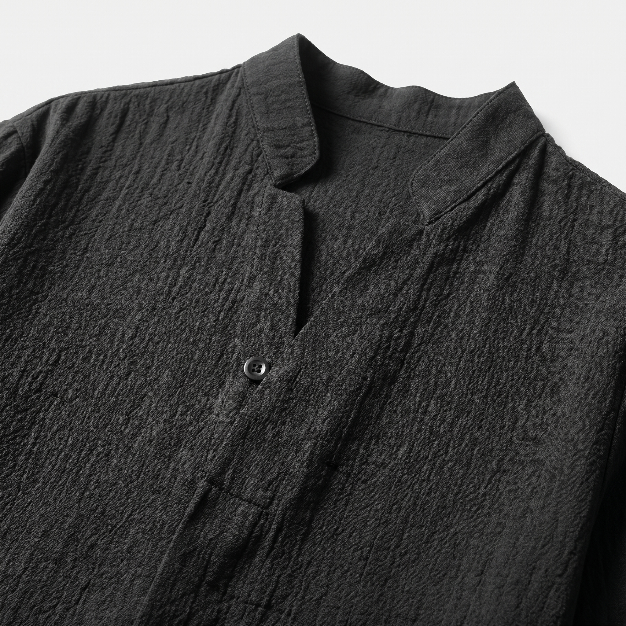 Men's Textured Cotton Two-Piece Set with Band Collar Shirt
