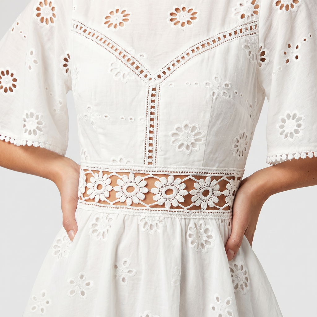 Women's Broderie Anglaise Mini Dress with Scalloped Trim