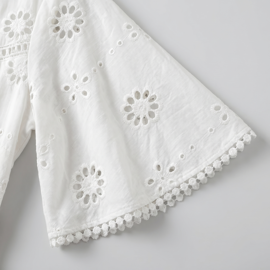 Women's Broderie Anglaise Mini Dress with Scalloped Trim