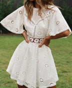 Women's Broderie Anglaise Mini Dress with Scalloped Trim
