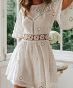 Women's Broderie Anglaise Mini Dress with Scalloped Trim
