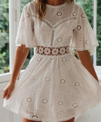 Women's Broderie Anglaise Mini Dress with Scalloped Trim