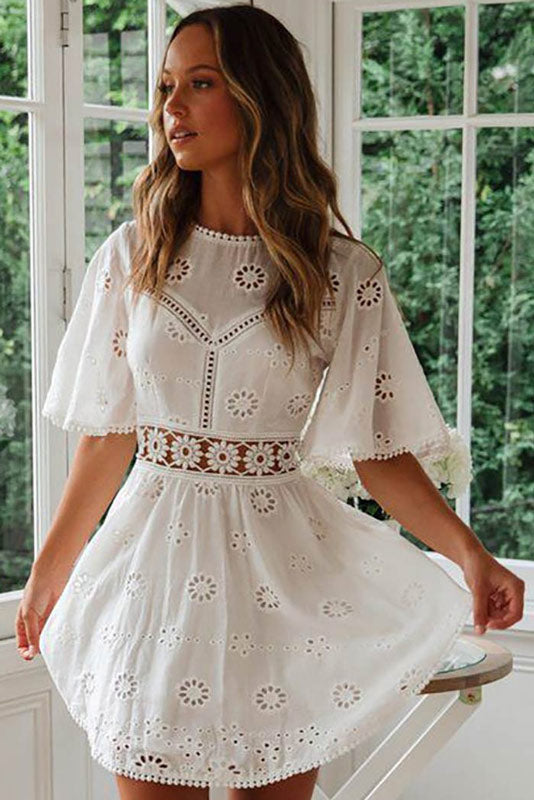 Women's Broderie Anglaise Mini Dress with Scalloped Trim