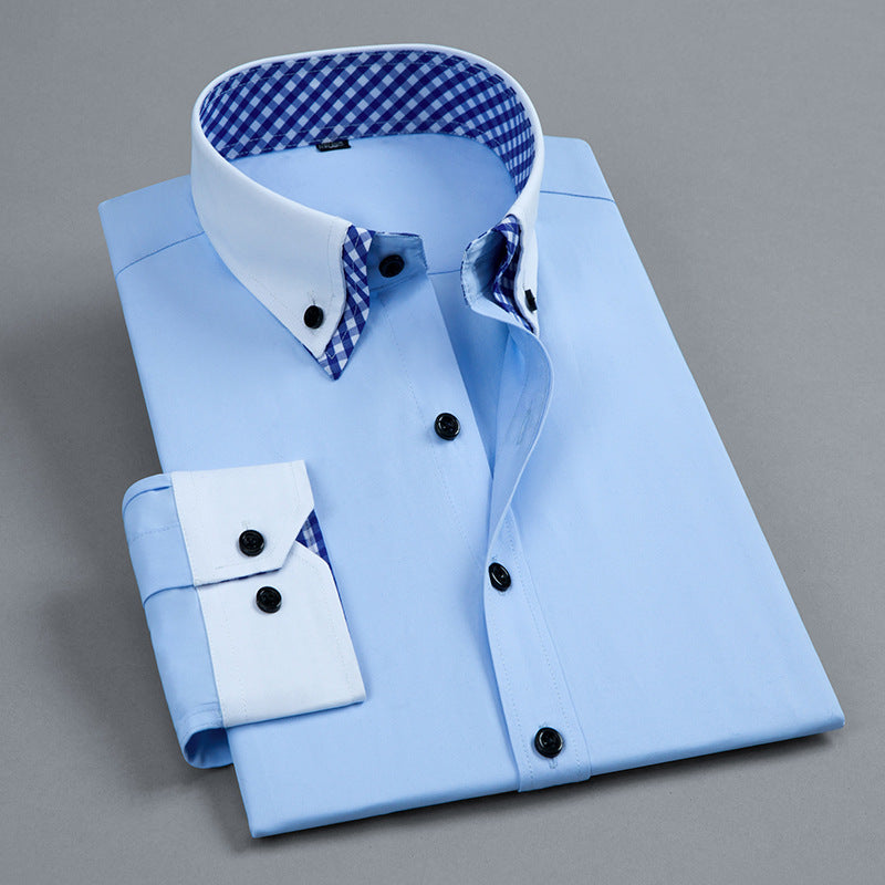 Men's Cotton Button-Down Shirt with Contrast Collar