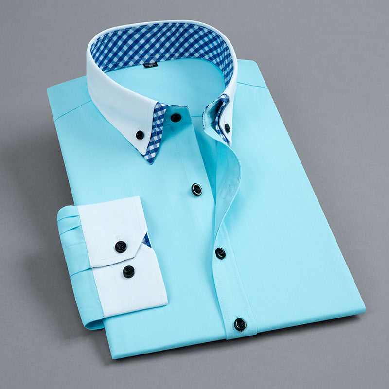 Men's Cotton Button-Down Shirt with Contrast Collar