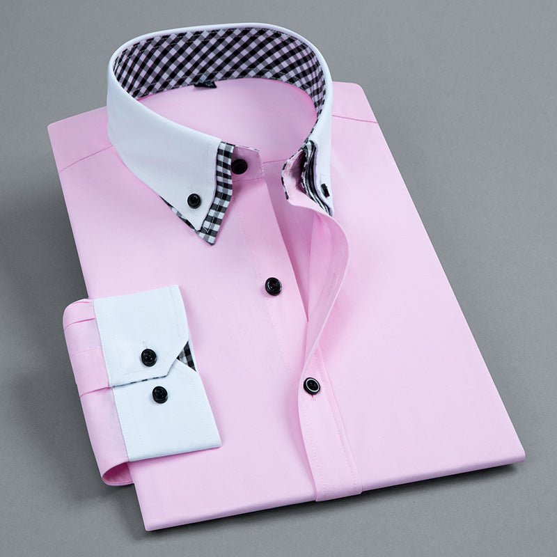 Men's Cotton Button-Down Shirt with Contrast Collar