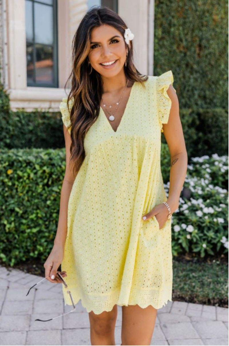 Women's Cotton Eyelet Mini Dress with Scalloped Hem