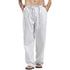 Men's Cotton-Linen Two-Piece Set with Lace-Up V-Neck