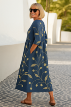 Women's Cotton Maxi Dress with Gathered Waist