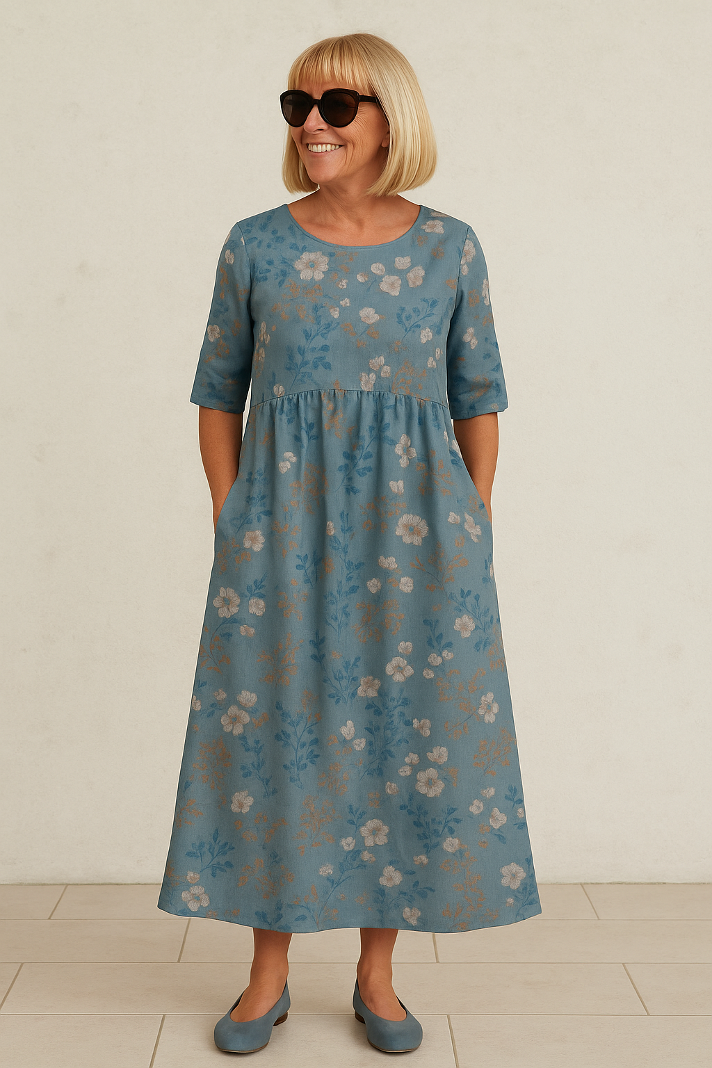 Women's Cotton Maxi Dress with Gathered Waist