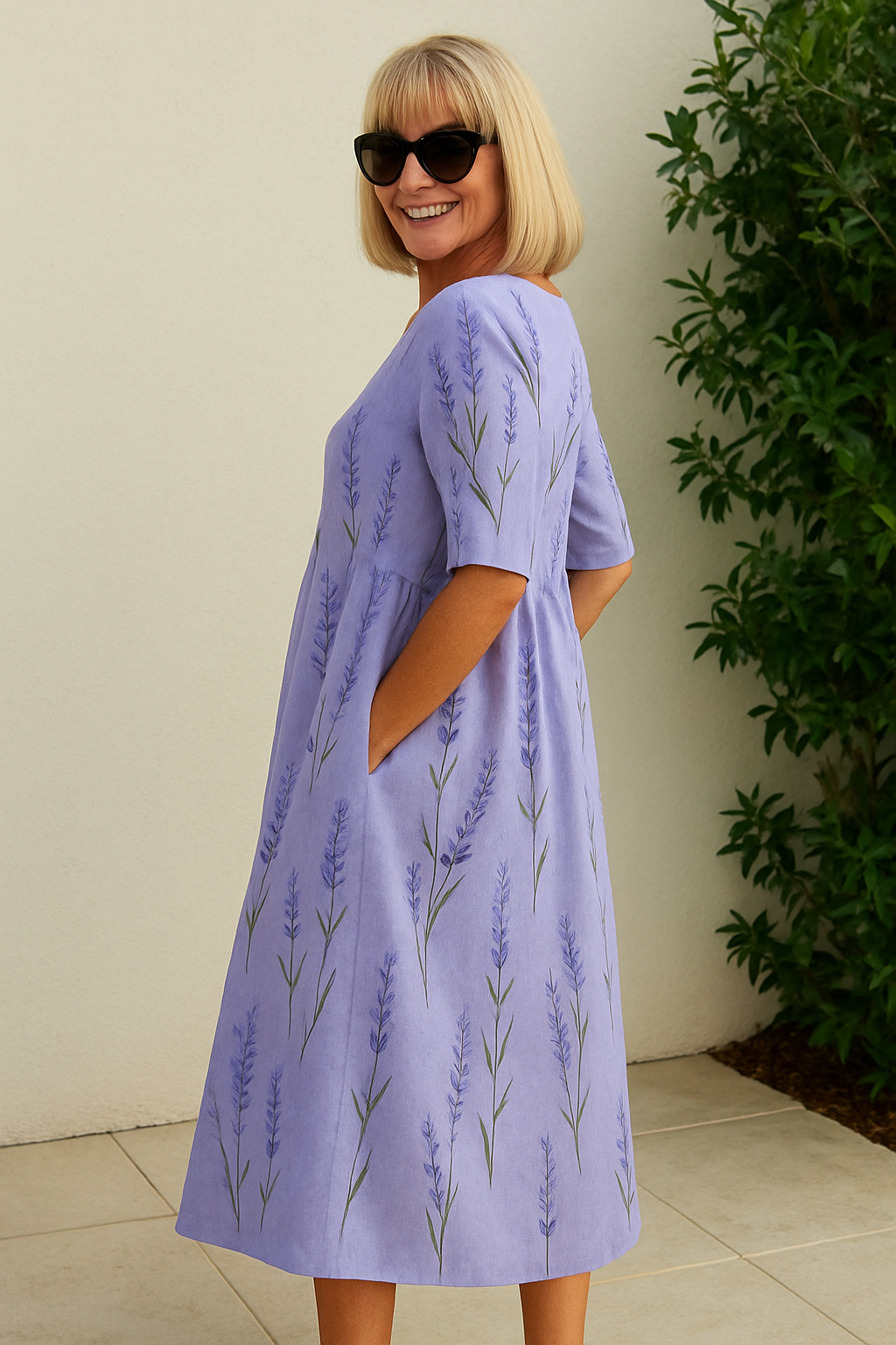 Women's Cotton Maxi Dress with Gathered Waist