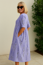 Women's Cotton Maxi Dress with Gathered Waist