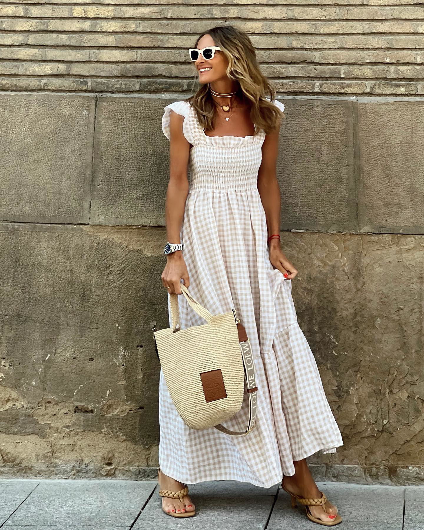 Women's Cotton Maxi Dress with Gingham Print