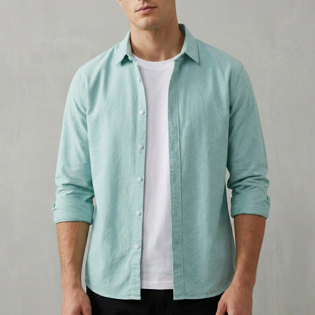 Men's Cotton Button-Down Overshirt with Rolled Cuffs