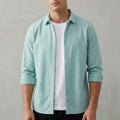 Men's Cotton Button-Down Overshirt with Rolled Cuffs