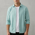 Men's Cotton Button-Down Overshirt with Rolled Cuffs