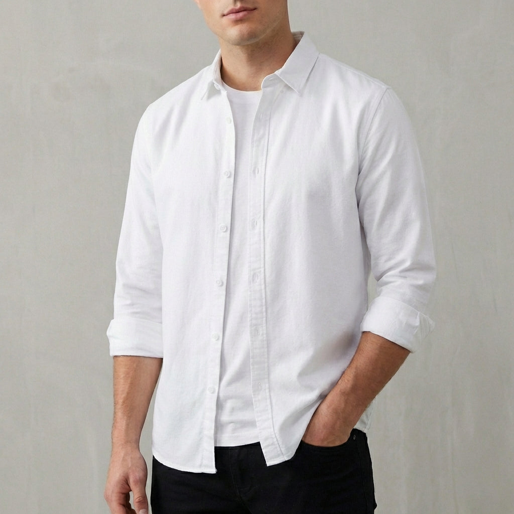 Men's Cotton Button-Down Overshirt with Rolled Cuffs