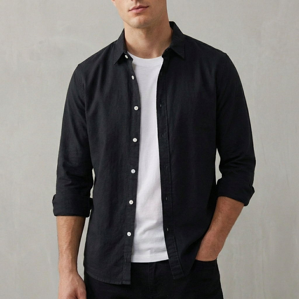 Men's Cotton Button-Down Overshirt with Rolled Cuffs