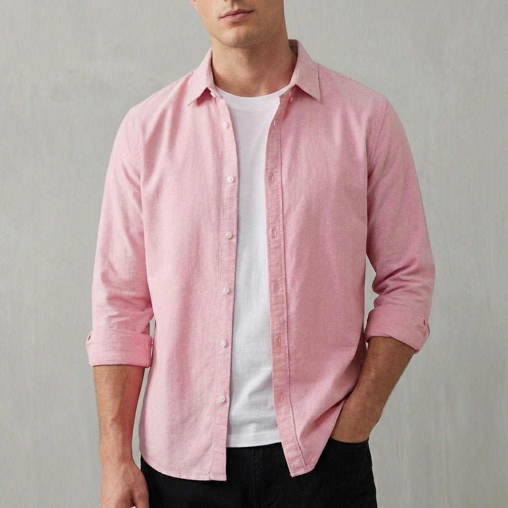 Men's Cotton Button-Down Overshirt with Rolled Cuffs