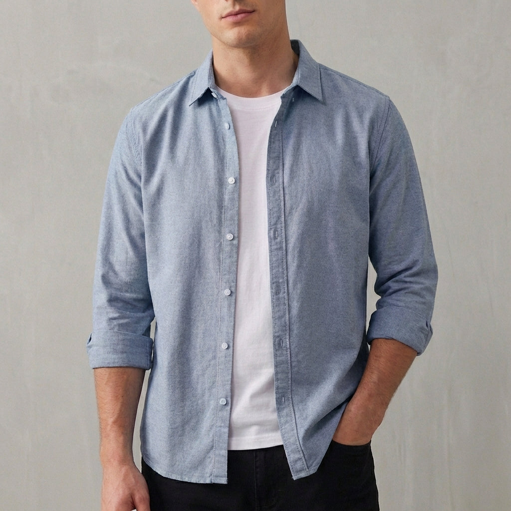 Men's Cotton Button-Down Overshirt with Rolled Cuffs
