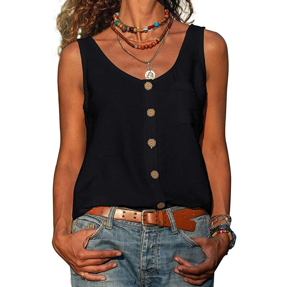 Women's Relaxed Cotton Sleeveless Top with Button Front