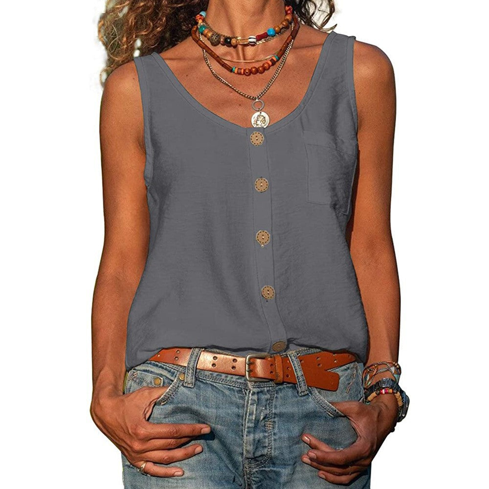 Women's Relaxed Cotton Sleeveless Top with Button Front