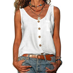 Women's Relaxed Cotton Sleeveless Top with Button Front