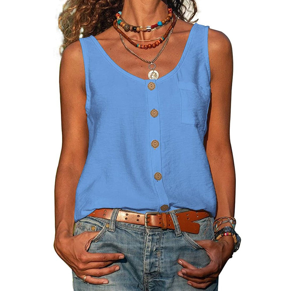 Women's Relaxed Cotton Sleeveless Top with Button Front