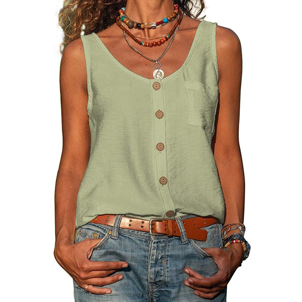 Women's Relaxed Cotton Sleeveless Top with Button Front