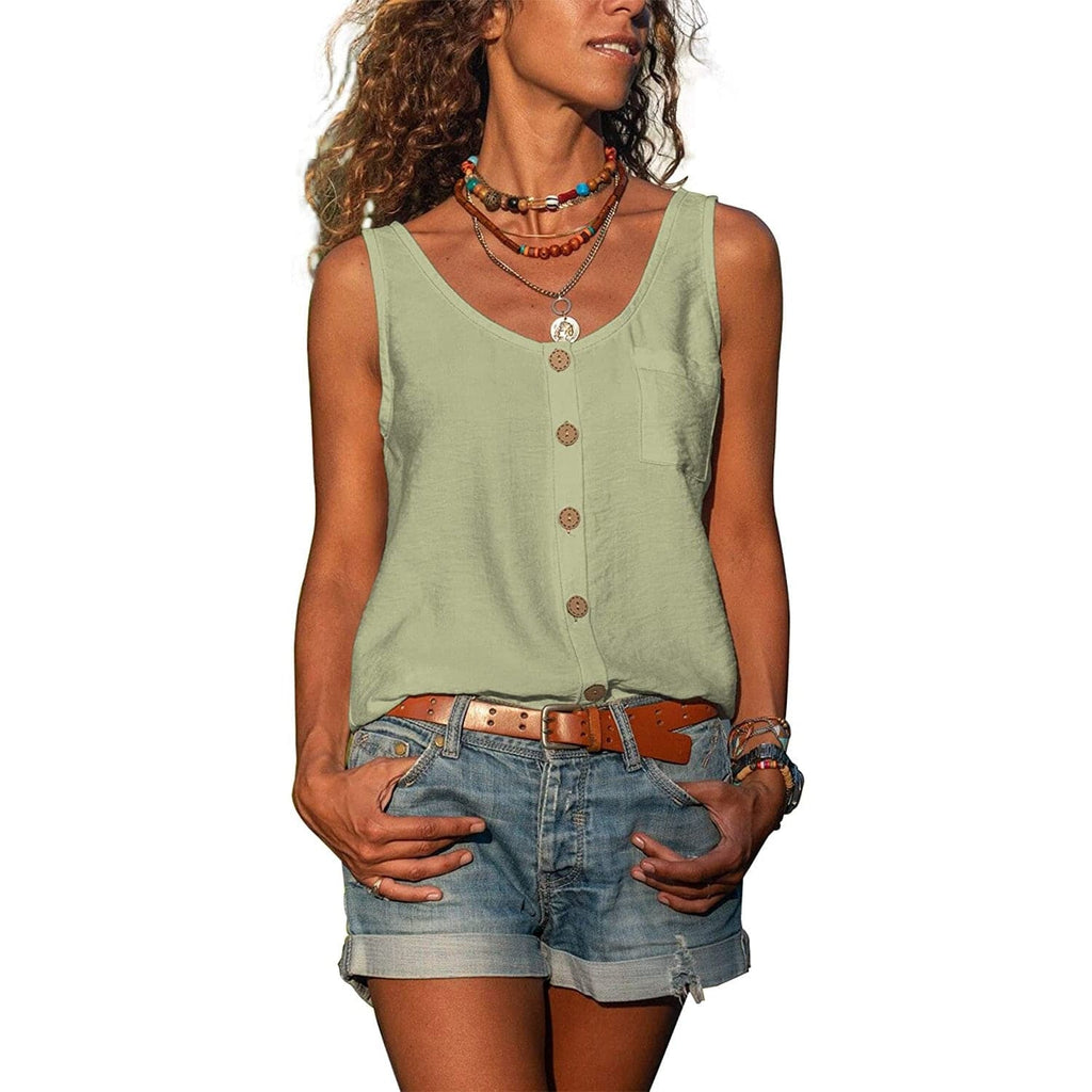 Women's Relaxed Cotton Sleeveless Top with Button Front