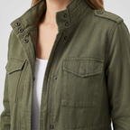 Women's Loose Utility Windbreaker Jacket with Multi-Pocket Front