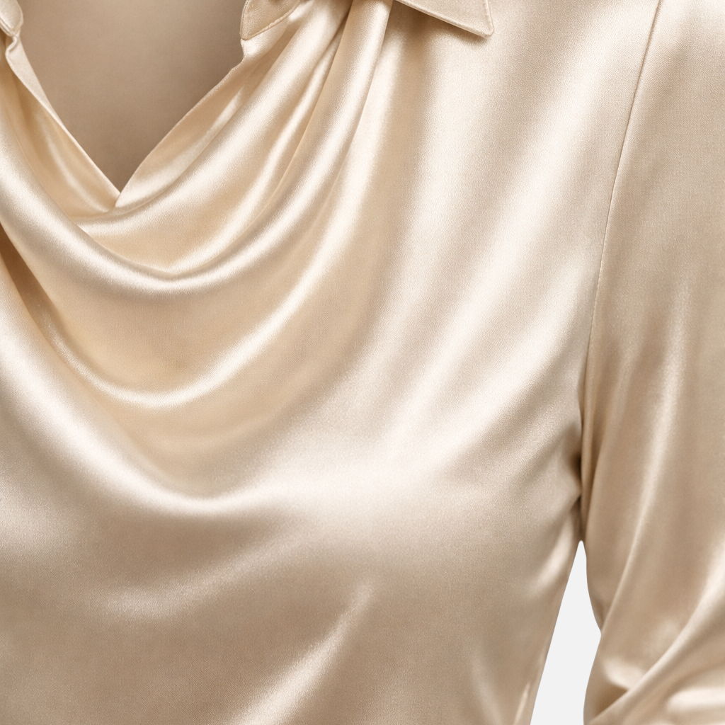 Women's Cowl-Neck Satin Blouse with Long Sleeves