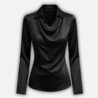 Women's Cowl-Neck Satin Blouse with Long Sleeves