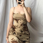 Women's Satin Floral Slip Midi Dress with Cowl Neck