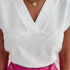 Women's Relaxed Crepe Blouse with V-Neck