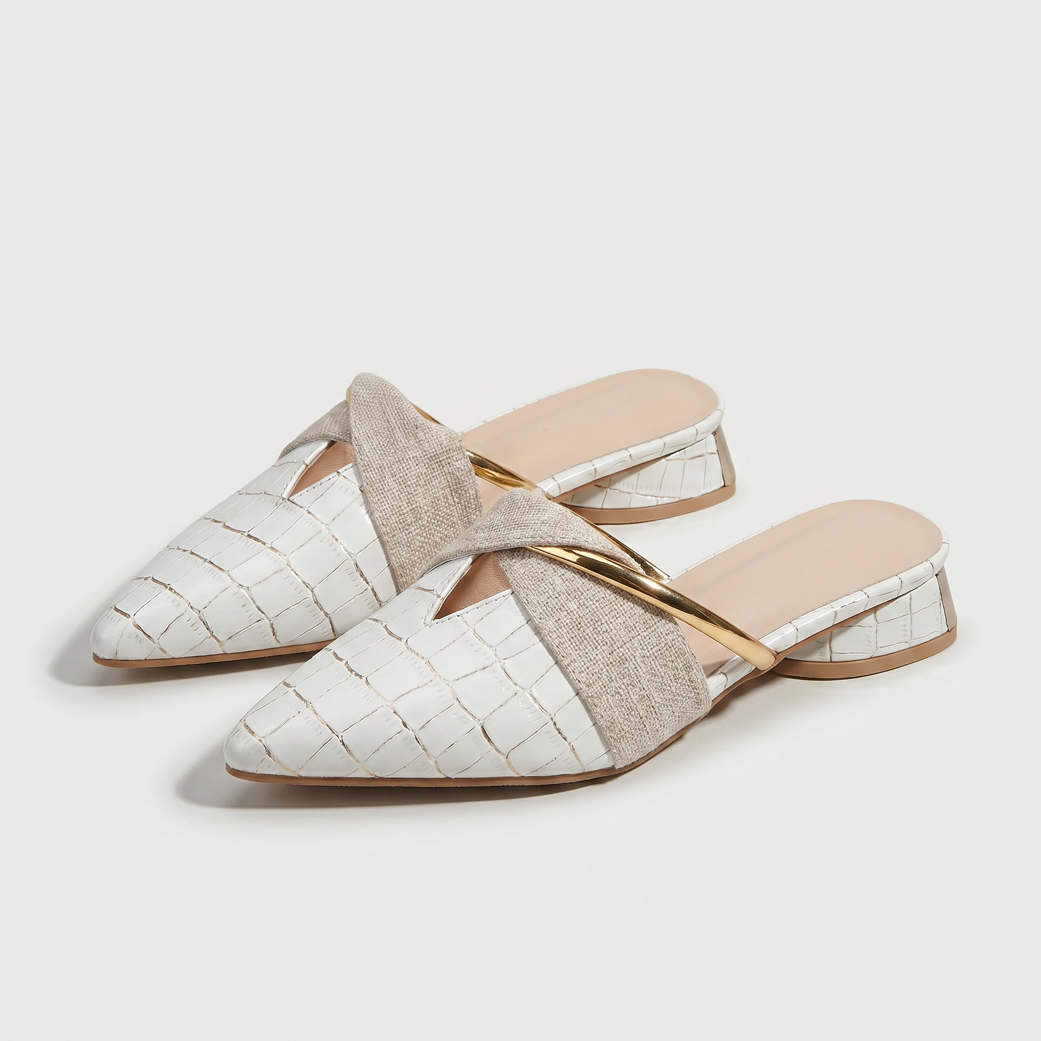 Women's Croc-Embossed Mule Heels with Cross Strap