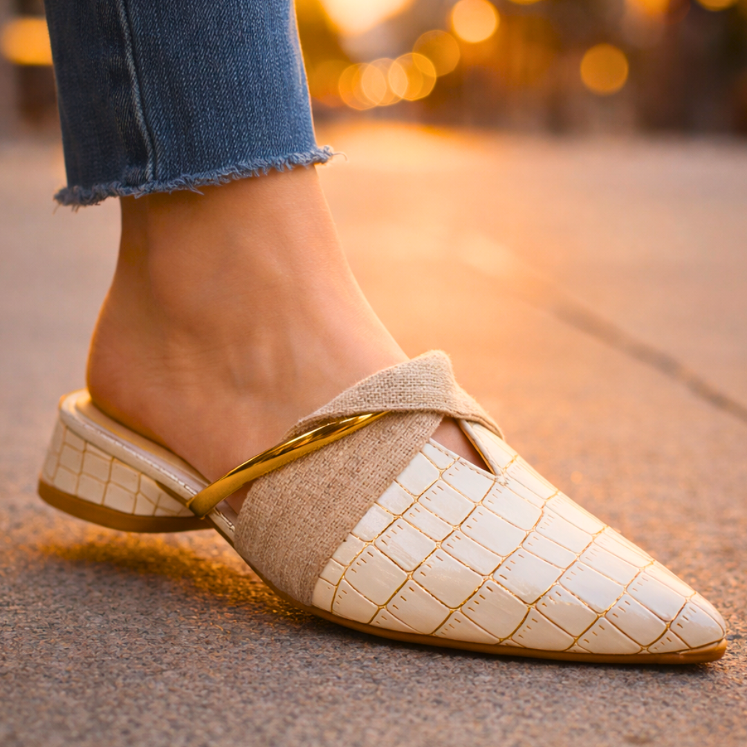 Women's Croc-Embossed Mule Heels with Cross Strap