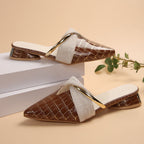 Women's Croc-Embossed Mule Heels with Cross Strap