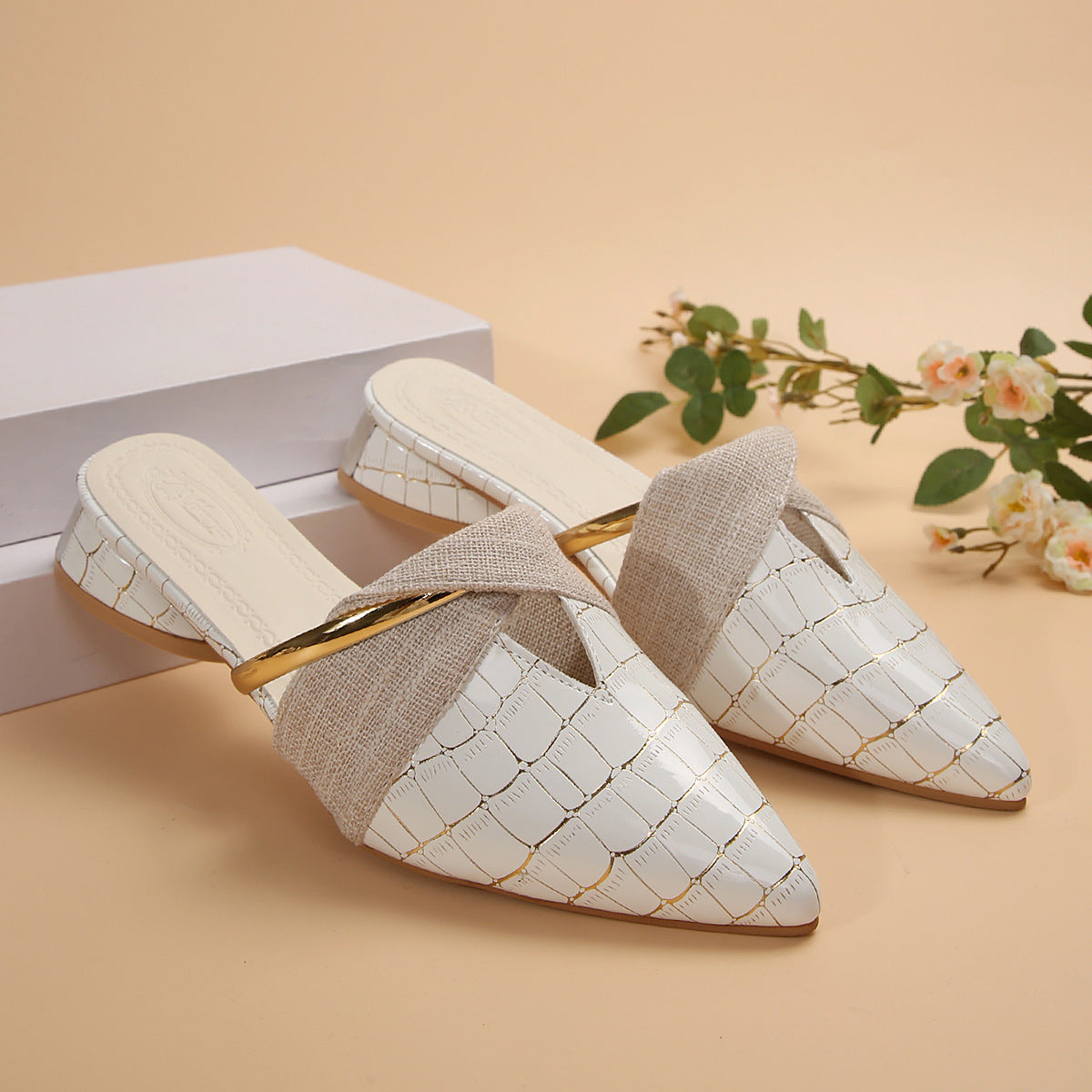 Women's Croc-Embossed Mule Heels with Cross Strap
